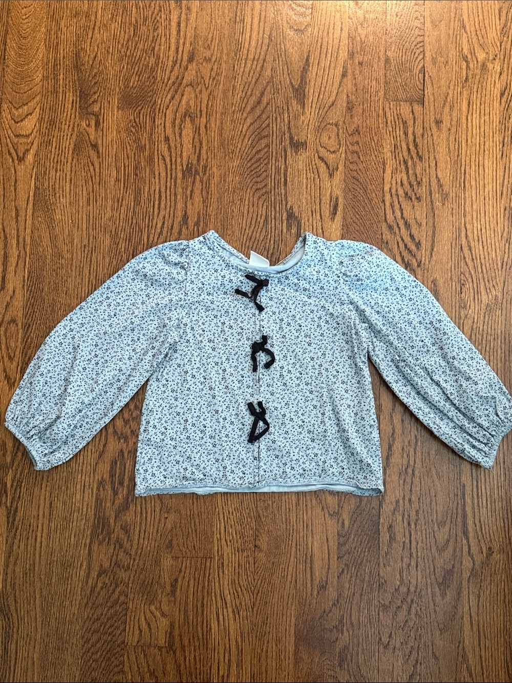 Girls Light Blue Floral Long-Sleeve Top with Bow Detail